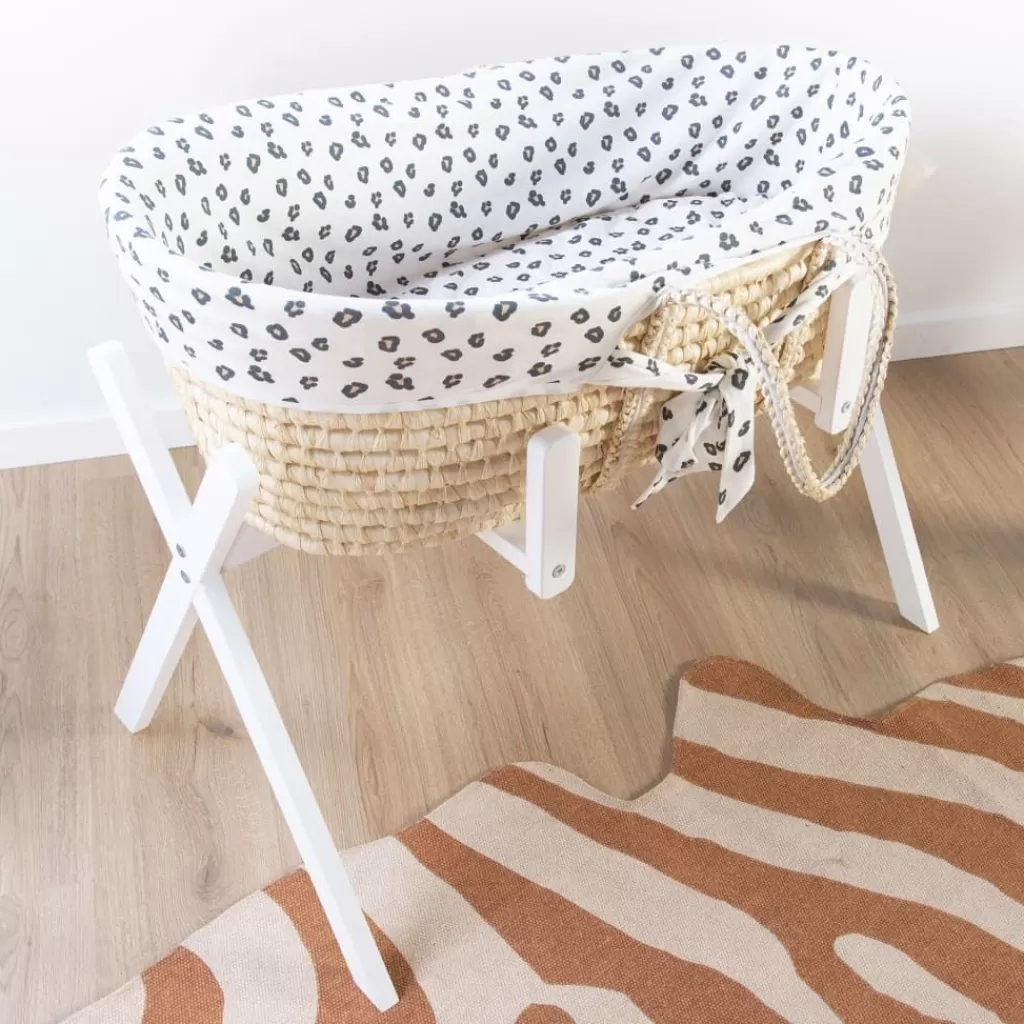 vidaXL Meubelen Voor Baby'S & Peuters>Childhome Mozesmand Met Matras En Hoes Naturel En Luipaardprint