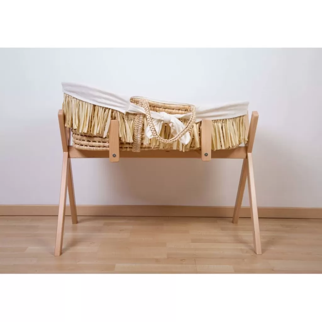 vidaXL Meubelen Voor Baby'S & Peuters>Childhome Mozesmand Raffia Met Matras En Hoes Gebroken Wit