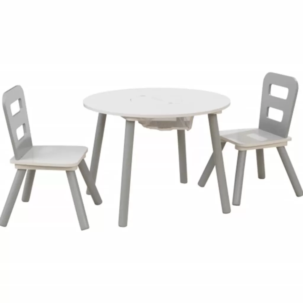 vidaXL Meubelen Voor Baby'S & Peuters>Kidkraft Kinderopbergtafel En Stoelen Set Grijs Massief Hout 26166