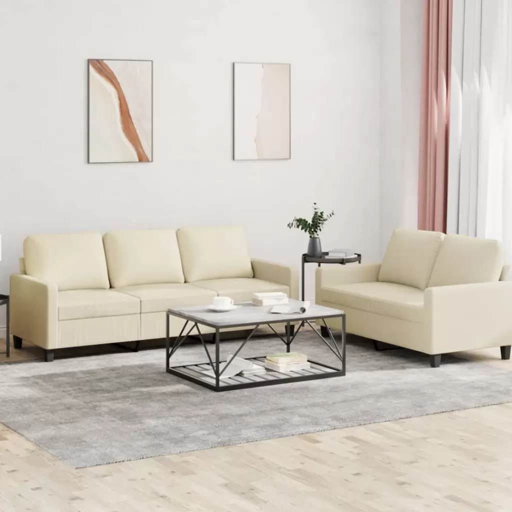 vidaXL Banken> 2-Delige Loungeset Met Kussens Kunstleer Creme