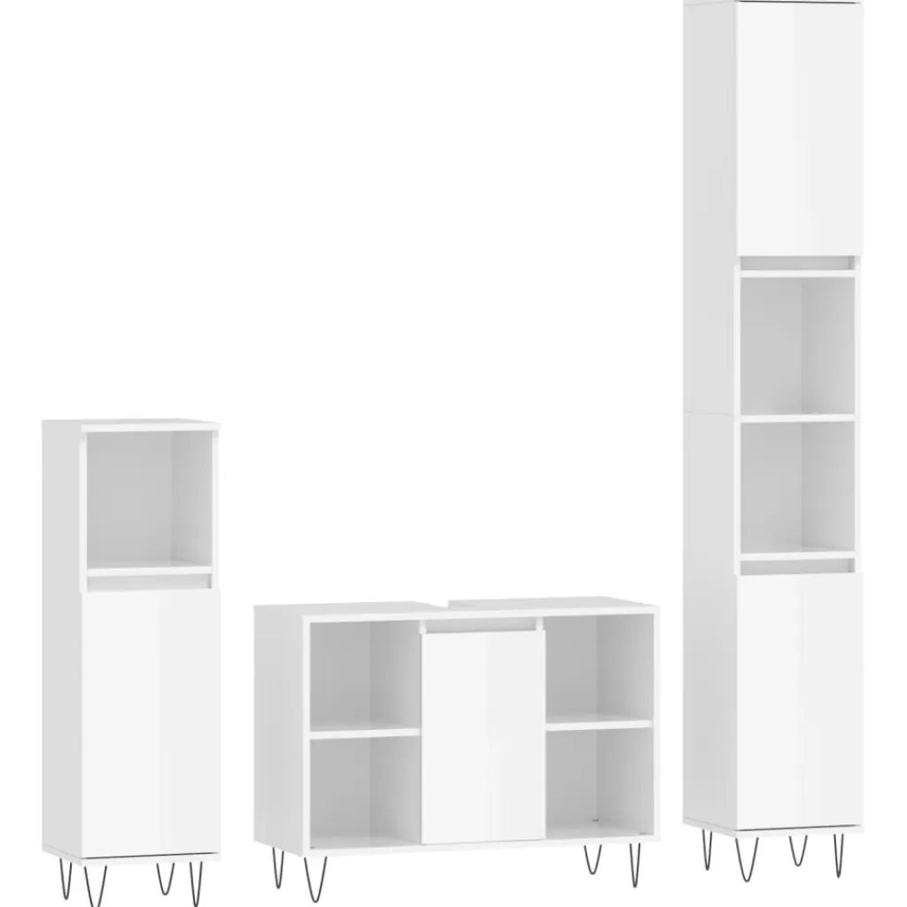 vidaXL Meubelsets> 3-Delige Badkamermeubelset Bewerkt Hout Hoogglans Wit