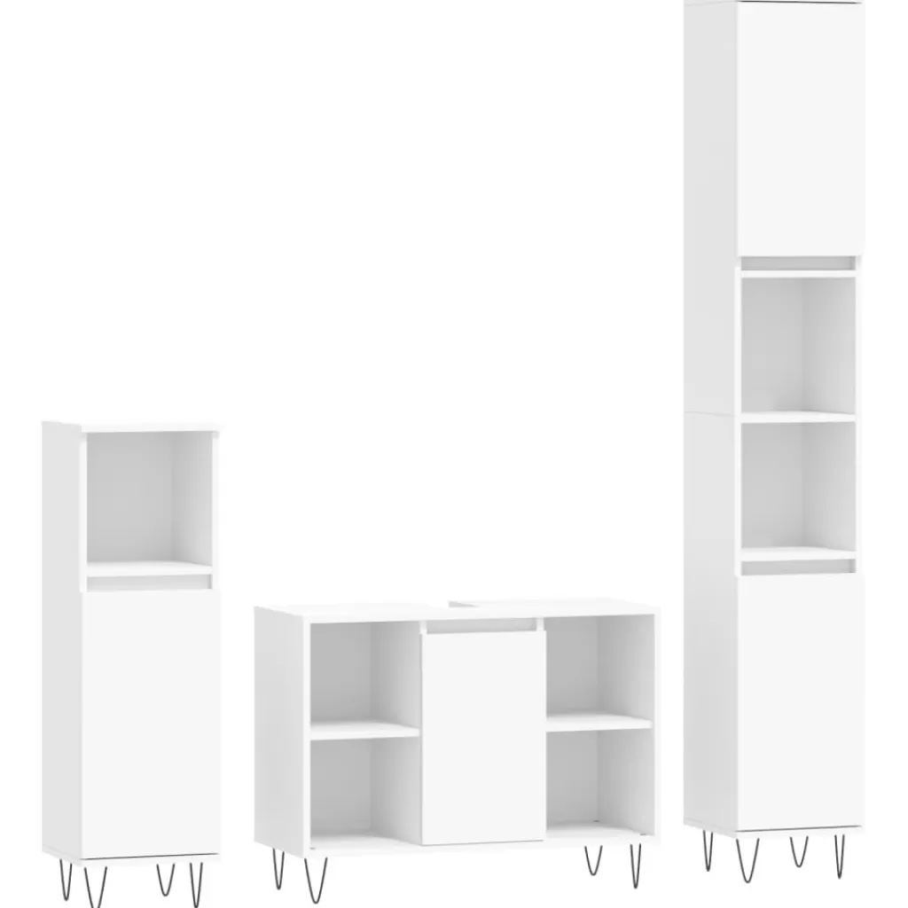 vidaXL Meubelsets> 3-Delige Badkamermeubelset Bewerkt Hout Wit