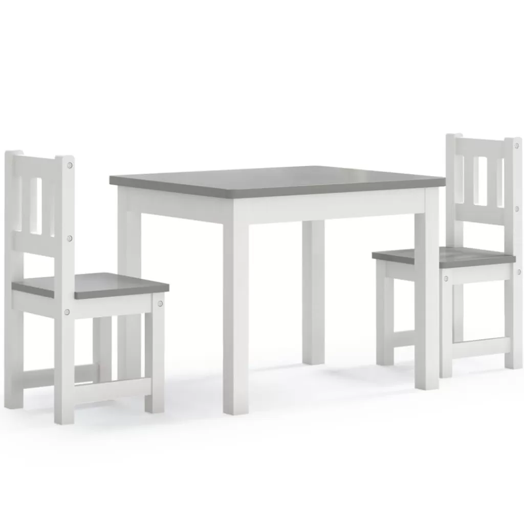 vidaXL Meubelen Voor Baby'S & Peuters> 3-Delige Kindertafel- En Stoelenset Mdf Wit En Grijs