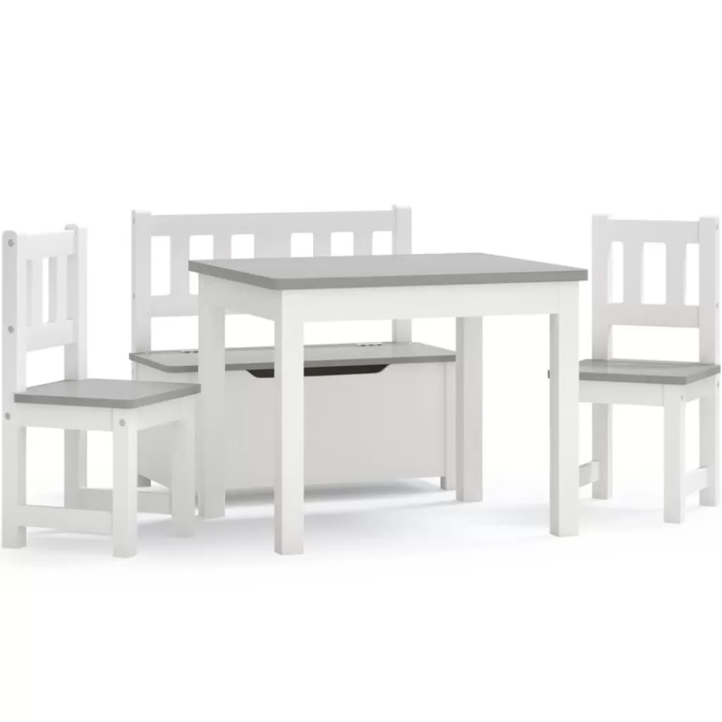 vidaXL Meubelen Voor Baby'S & Peuters> 3-Delige Kindertafel- En Stoelenset Mdf Wit En Grijs