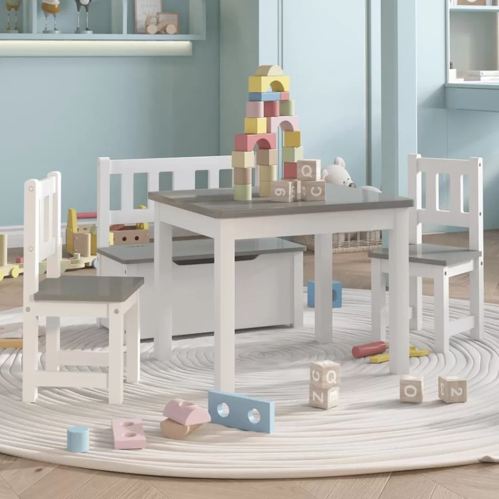 vidaXL Meubelen Voor Baby'S & Peuters> 3-Delige Kindertafel- En Stoelenset Mdf Wit En Grijs