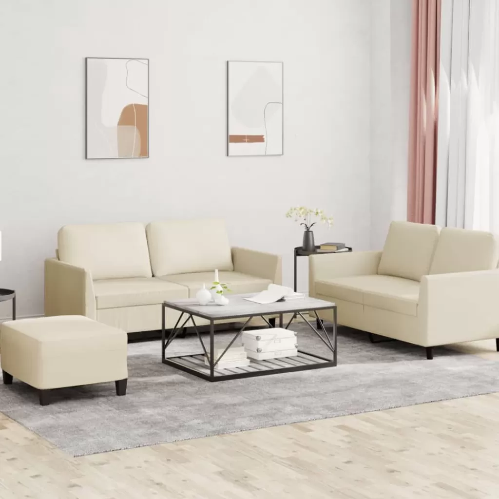 vidaXL Banken> 3-Delige Loungeset Met Kussens Kunstleer Creme