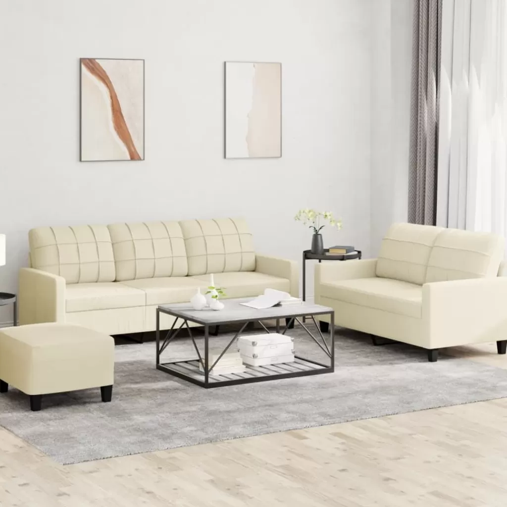 vidaXL Banken> 3-Delige Loungeset Met Kussens Kunstleer Creme