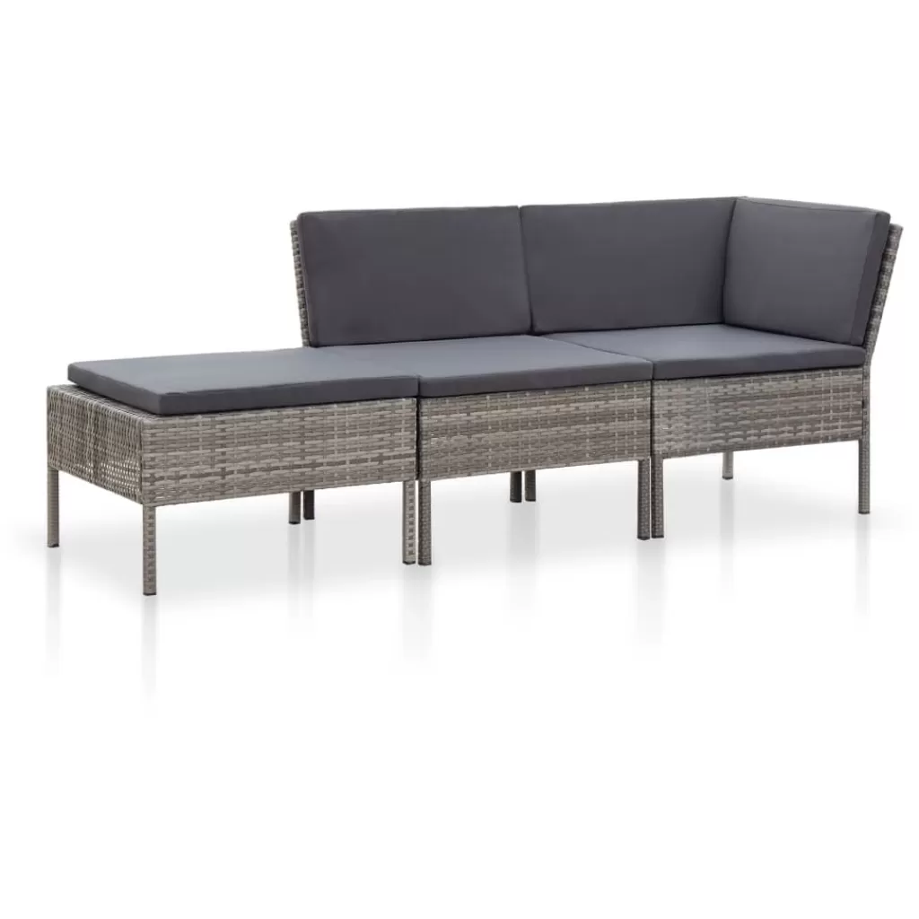 vidaXL Tuinmeubelen> 3-Delige Loungeset Met Kussens Poly Rattan Grijs