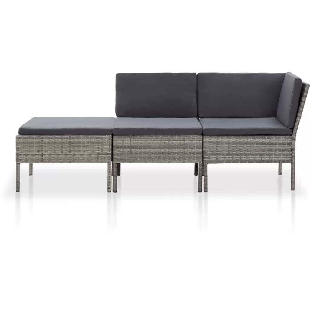 vidaXL Tuinmeubelen> 3-Delige Loungeset Met Kussens Poly Rattan Grijs