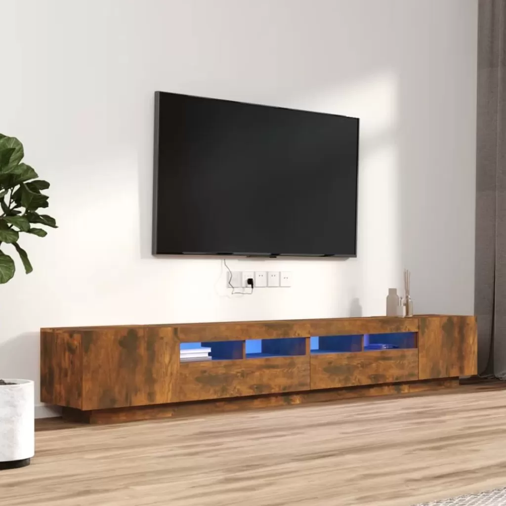 vidaXL Tv-Meubels> 3-Delige Tv-Meubelset Met Led Bewerkt Hout Gerookt Eikenkleurig