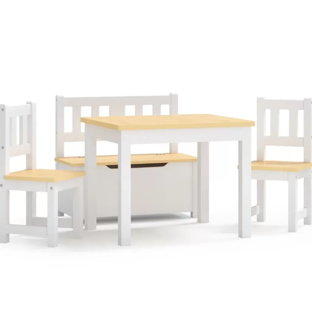 vidaXL Meubelen Voor Baby'S & Peuters> 4-Delige Kindertafel- En Stoelenset Mdf Wit En Beige