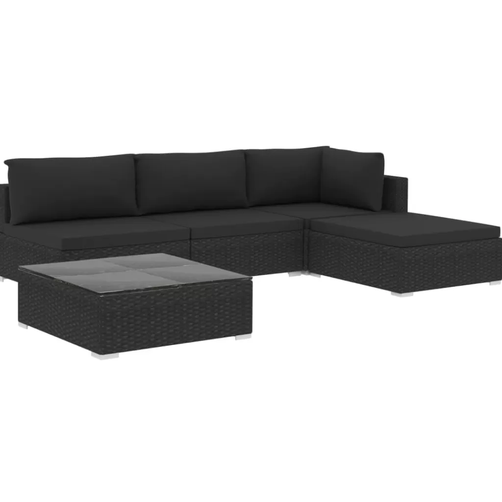 vidaXL Tuinmeubelen> 5-Delige Loungeset Met Kussens Poly Rattan Zwart