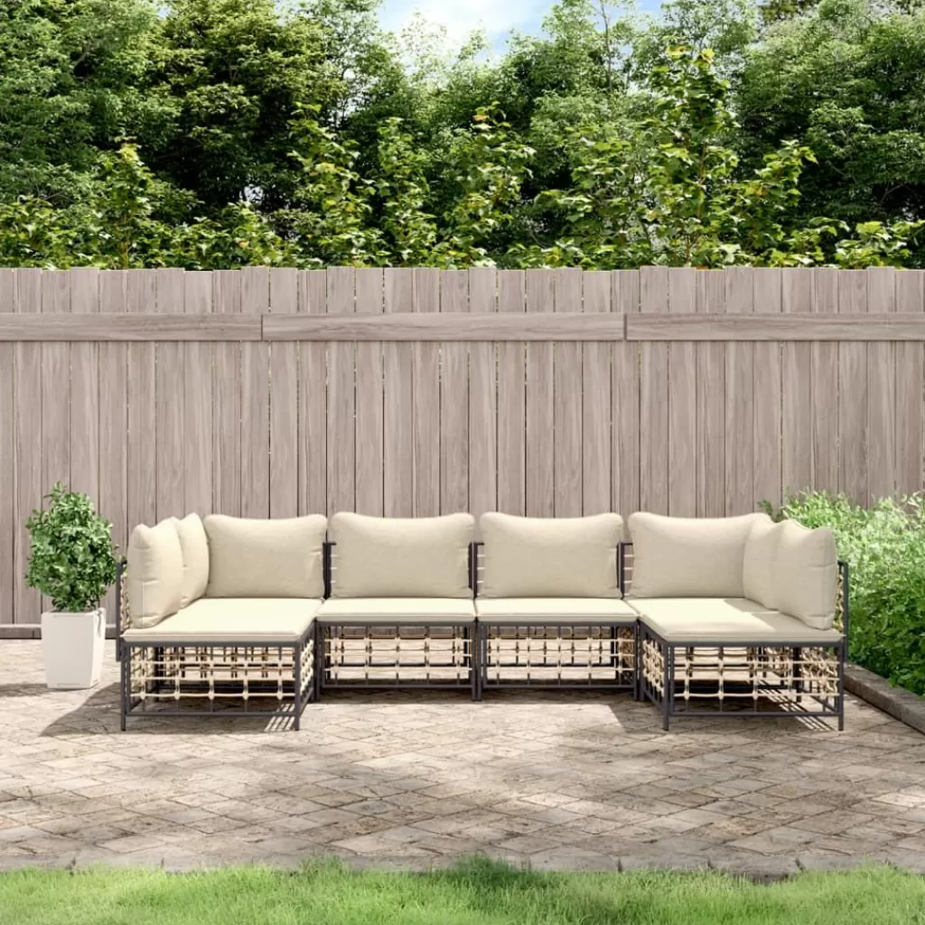 vidaXL Tuinmeubelen> 6-Delige Loungeset Met Kussens Poly Rattan Antracietkleurig