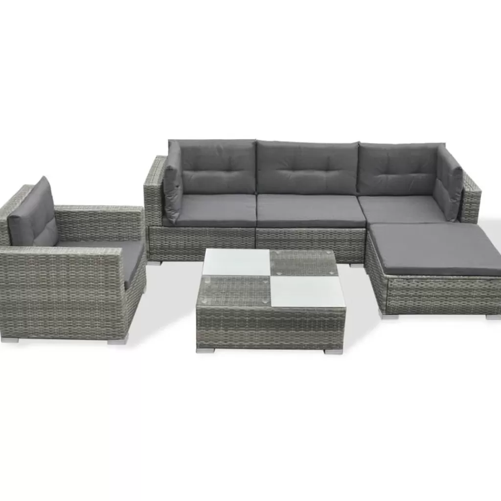 vidaXL Tuinmeubelen> 6-Delige Loungeset Met Kussens Poly Rattan Grijs