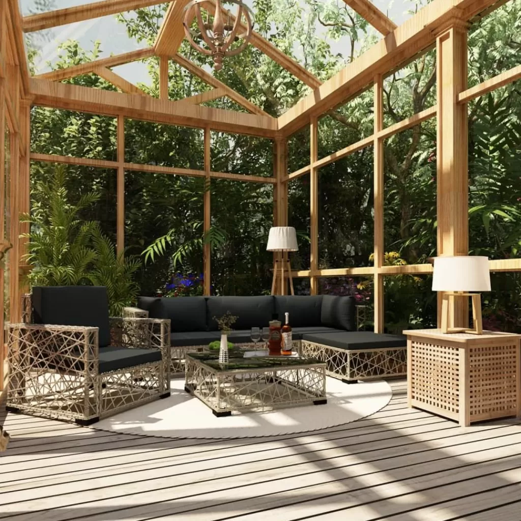 vidaXL Tuinmeubelen> 6-Delige Loungeset Met Kussens Poly Rattan Grijs