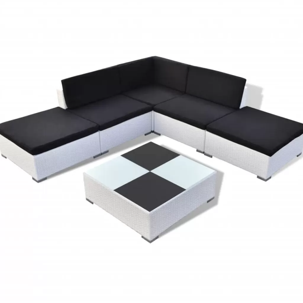 vidaXL Tuinmeubelen> 6-Delige Loungeset Met Kussens Poly Rattan Wit