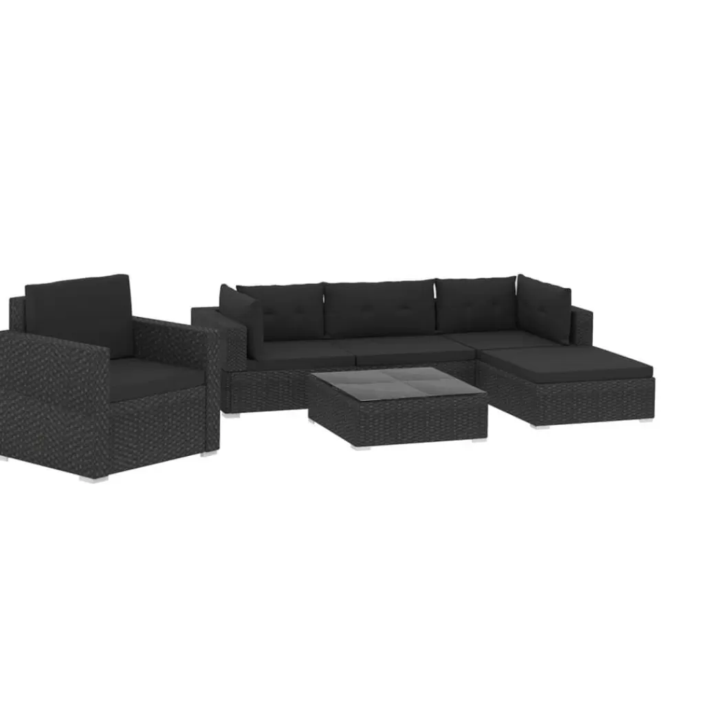 vidaXL Tuinmeubelen> 6-Delige Loungeset Met Kussens Poly Rattan Zwart