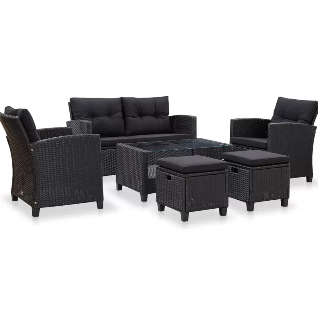 vidaXL Tuinmeubelen> 6-Delige Loungeset Met Kussens Poly Rattan Zwart