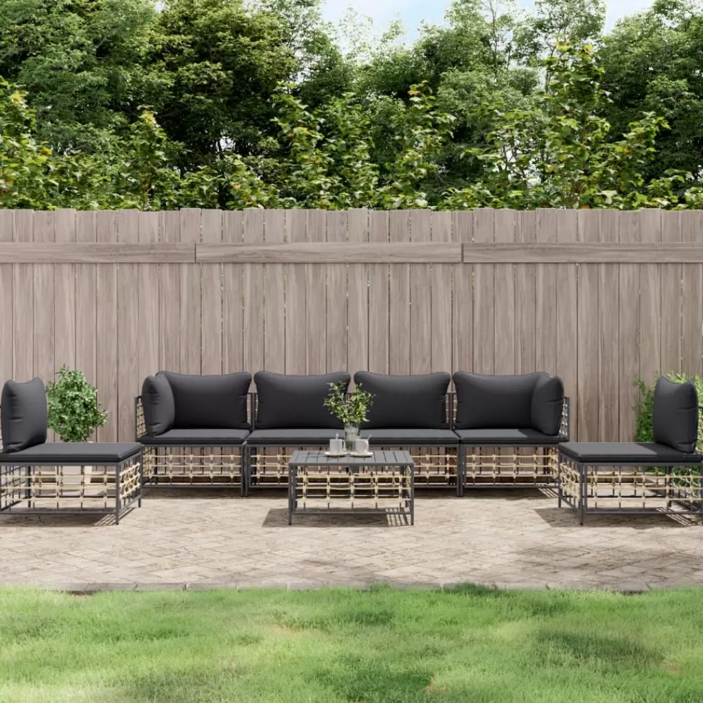 vidaXL Tuinmeubelen> 7-Delige Loungeset Met Kussens Poly Rattan Antracietkleurig