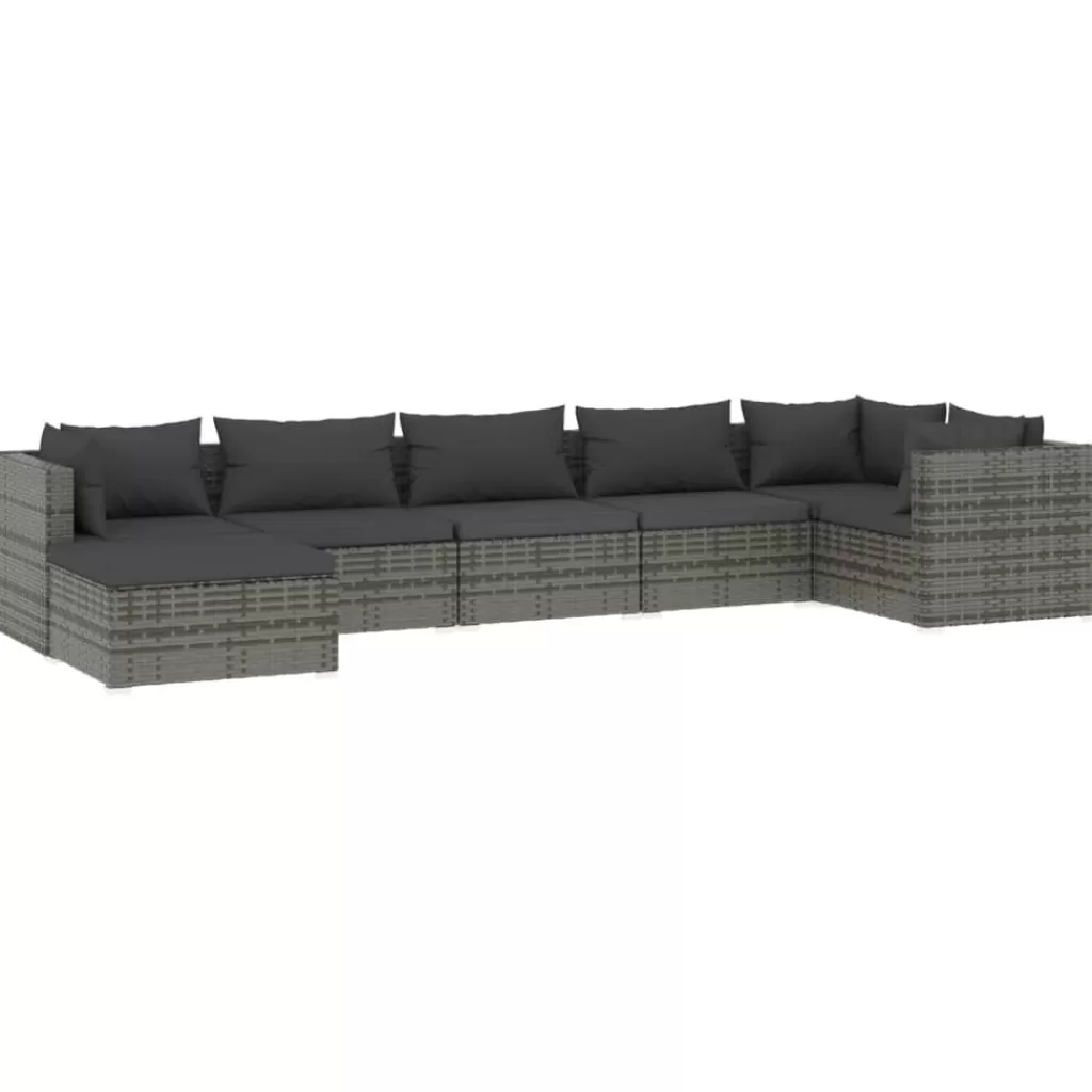 vidaXL Tuinmeubelen> 7-Delige Loungeset Met Kussens Poly Rattan Grijs