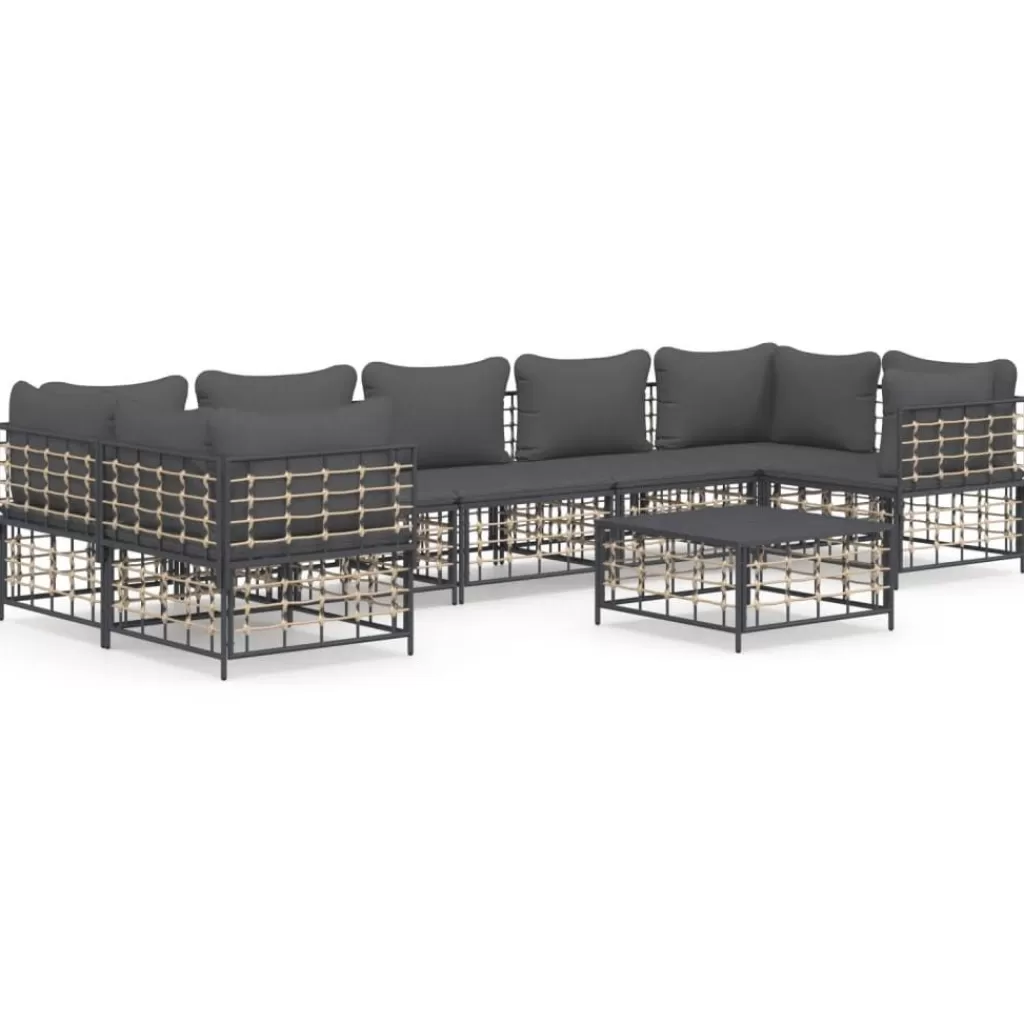 vidaXL Tuinmeubelen> 8-Delige Loungeset Met Kussens Poly Rattan Antracietkleurig