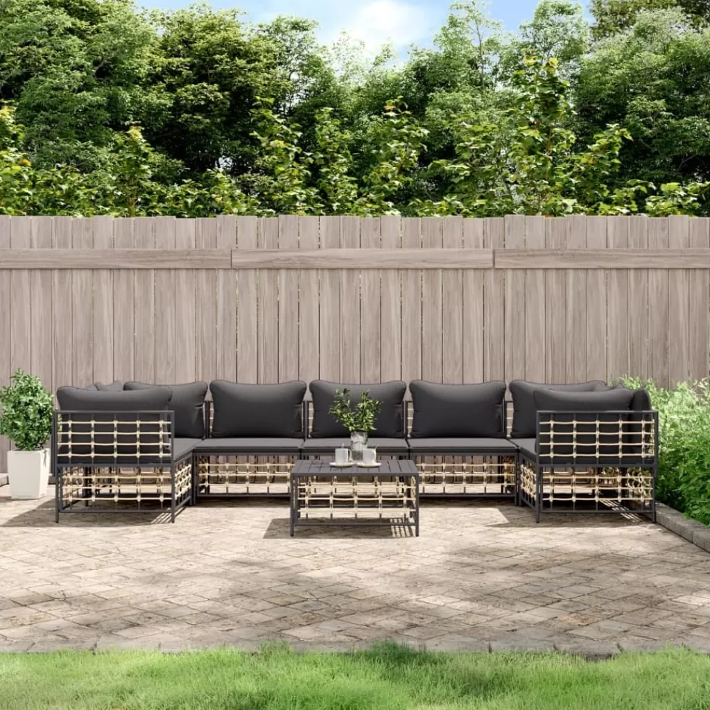 vidaXL Tuinmeubelen> 8-Delige Loungeset Met Kussens Poly Rattan Antracietkleurig