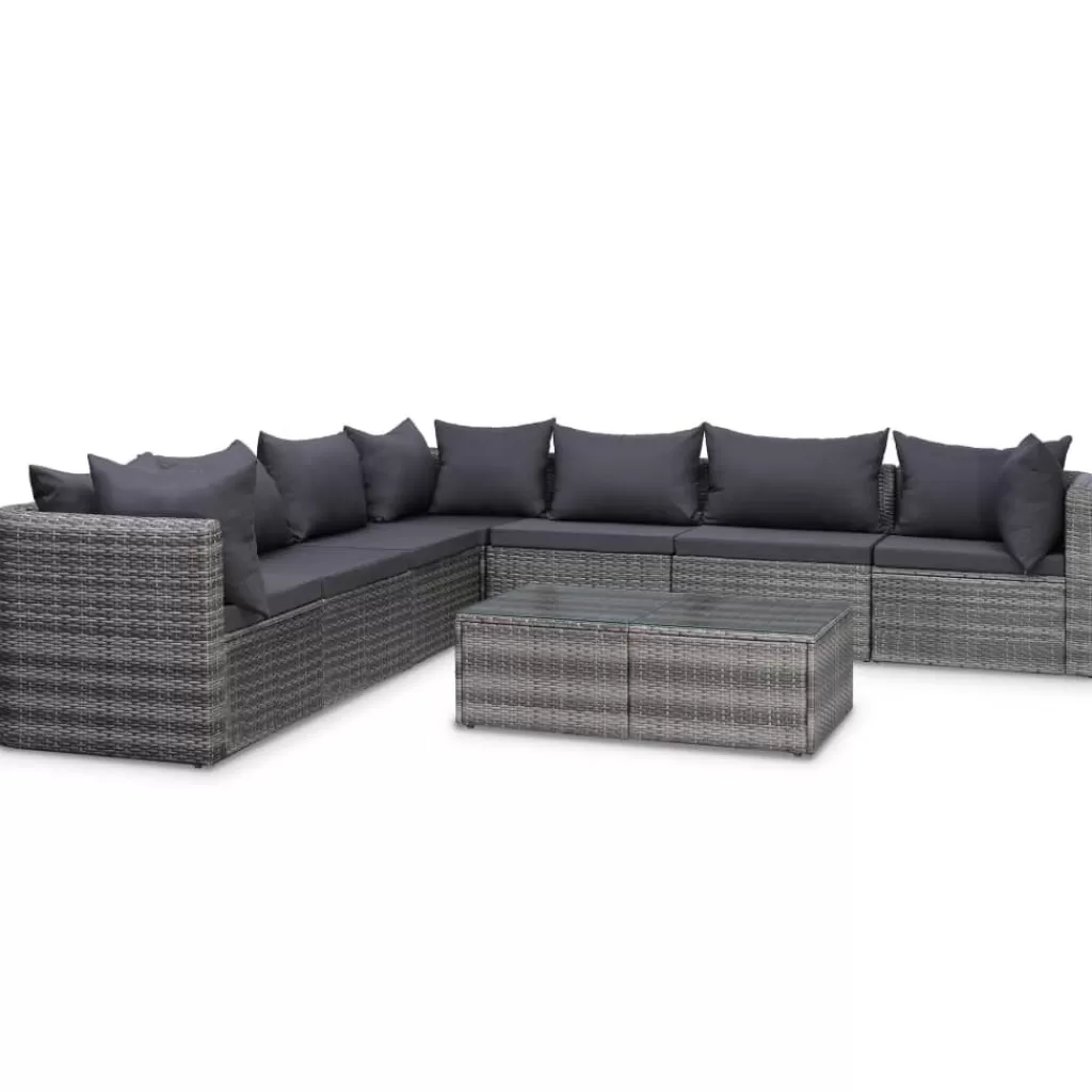 vidaXL Tuinmeubelen> 8-Delige Loungeset Met Kussens Poly Rattan Grijs