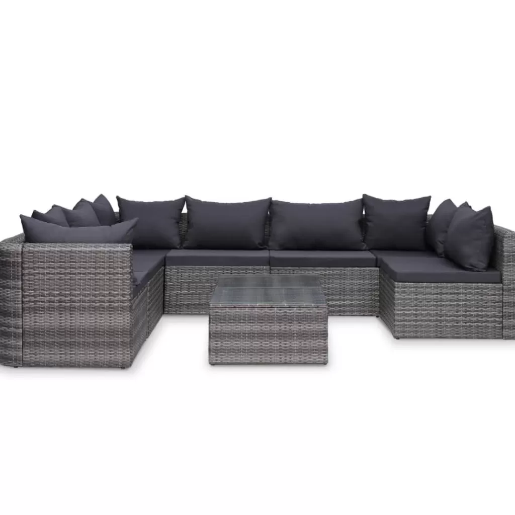 vidaXL Tuinmeubelen> 8-Delige Loungeset Met Kussens Poly Rattan Grijs