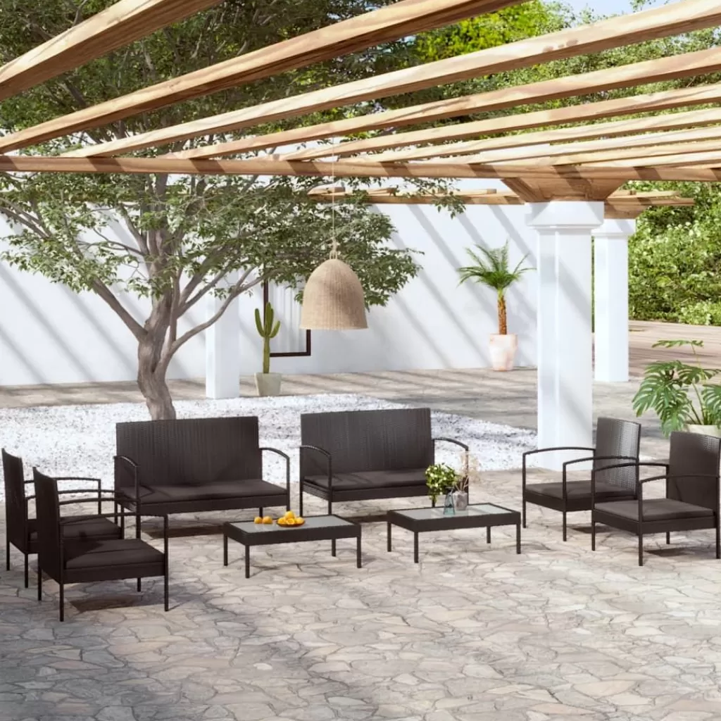 vidaXL Tuinmeubelen> 8-Delige Loungeset Met Kussens Poly Rattan Zwart