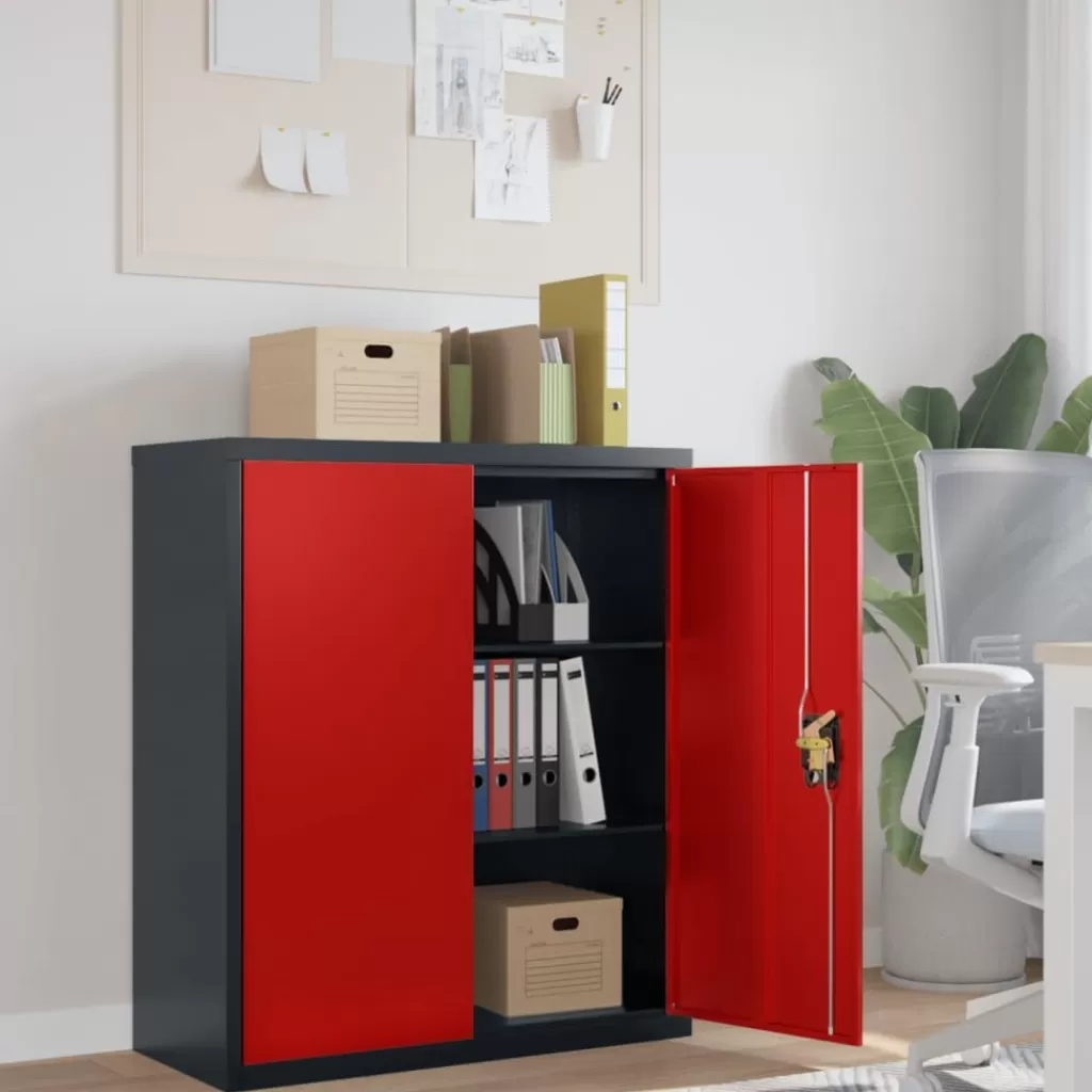 vidaXL Kasten & Opbergmeubelen> Archiefkast 90X40X105 Cm Staal Antracietkleurig En Rood