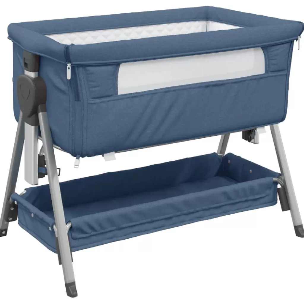 vidaXL Meubelen Voor Baby'S & Peuters> Babybox Met Matras Linnen Marineblauw