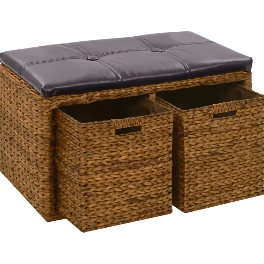 vidaXL Bankjes> Bankje Met 2 Manden 71X40X42 Cm Zeegras Bruin