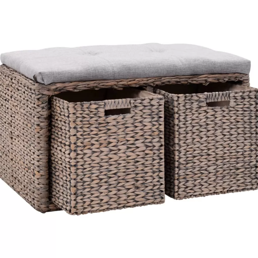 vidaXL Bankjes> Bankje Met 2 Manden 71X40X42 Cm Zeegras Grijs