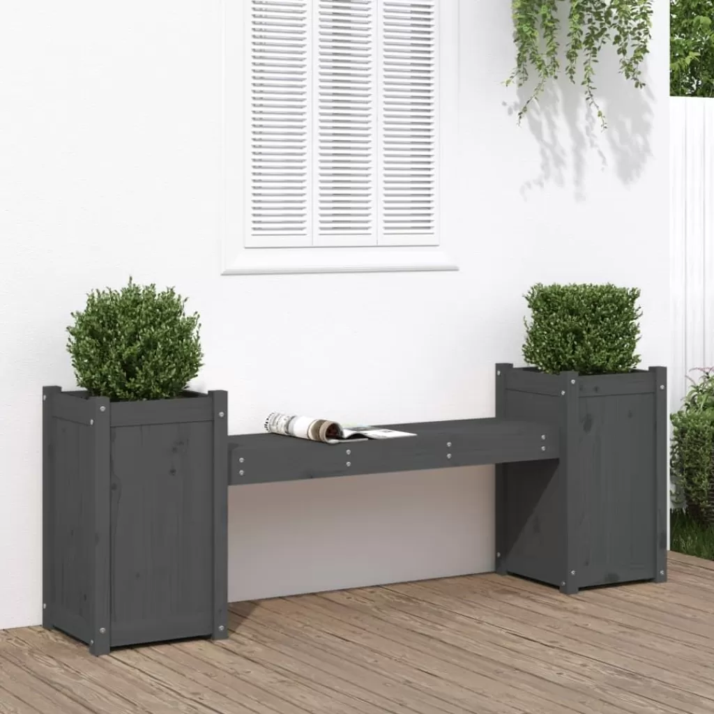 vidaXL Tuinmeubelen> Bankje Met Plantenbakken 180X36X63 Cm Grenenhout Grijs