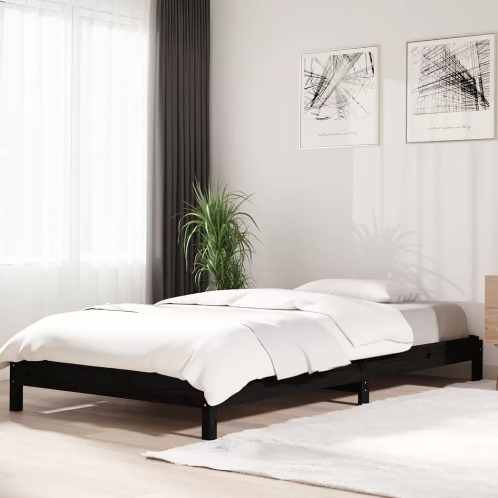 vidaXL Bedden & Accessoires> Bed Stapelbaar 75X190 Cm Massief Grenenhout Zwart