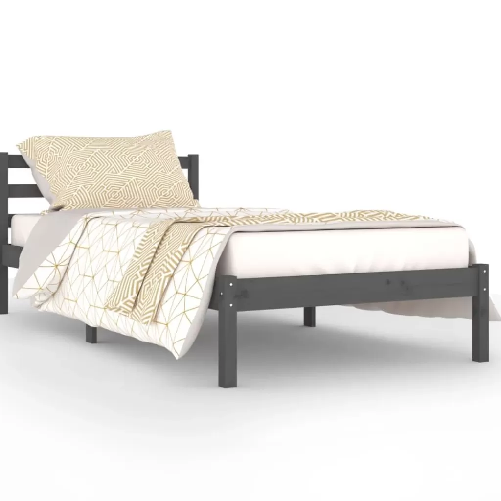 vidaXL Bedden & Accessoires> Bedframe Massief Grenenhout Grijs 90X200 Cm