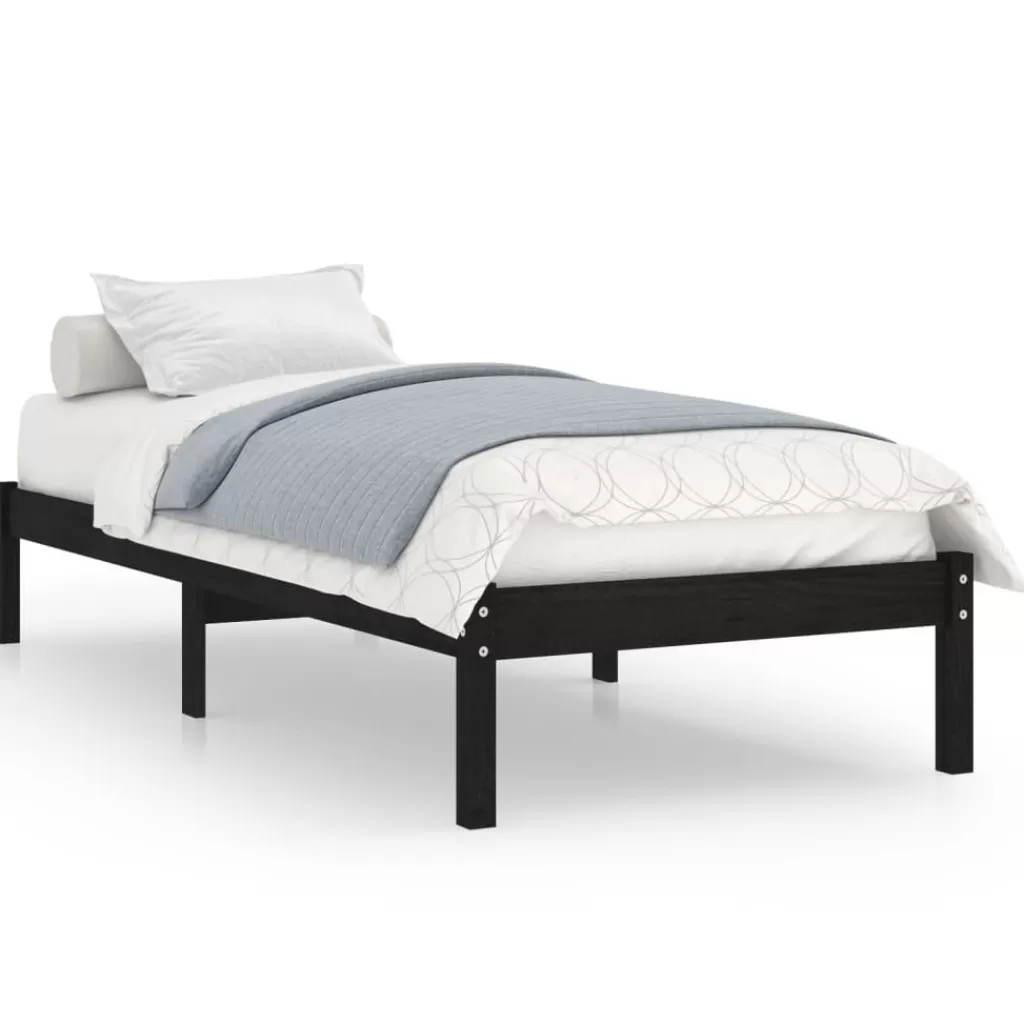 vidaXL Bedden & Accessoires> Bedframe Massief Grenenhout Zwart 90X200 Cm