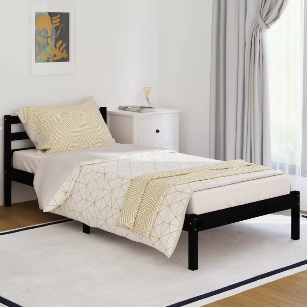 vidaXL Bedden & Accessoires> Bedframe Massief Grenenhout Zwart 90X200 Cm