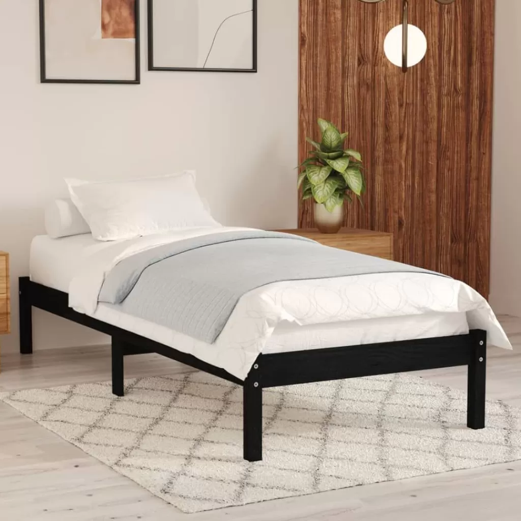 vidaXL Bedden & Accessoires> Bedframe Massief Grenenhout Zwart 90X200 Cm