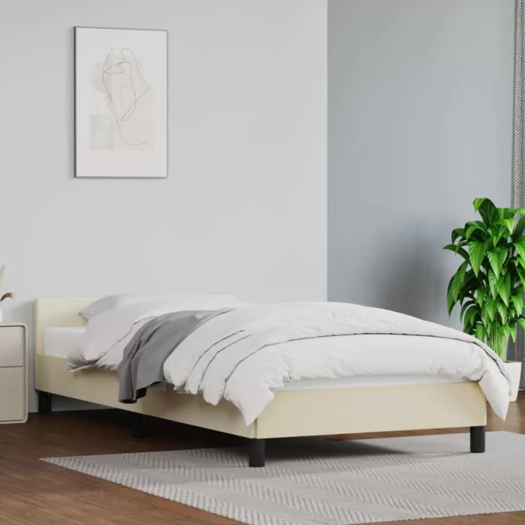 vidaXL Bedden & Accessoires> Bedframe Met Hoofdbord Kunstleer Cremekleurig 80X200 Cm