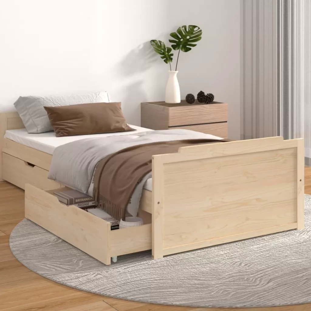 vidaXL Bedden & Accessoires> Bedframe Met Lades Massief Grenenhout 90X200 Cm