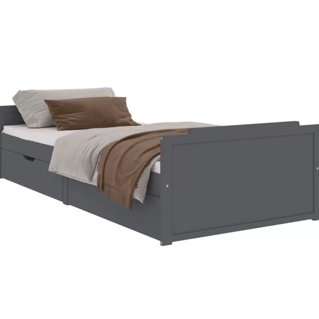 vidaXL Bedden & Accessoires> Bedframe Met Lades Massief Grenenhout Donkergrijs 90X200 Cm