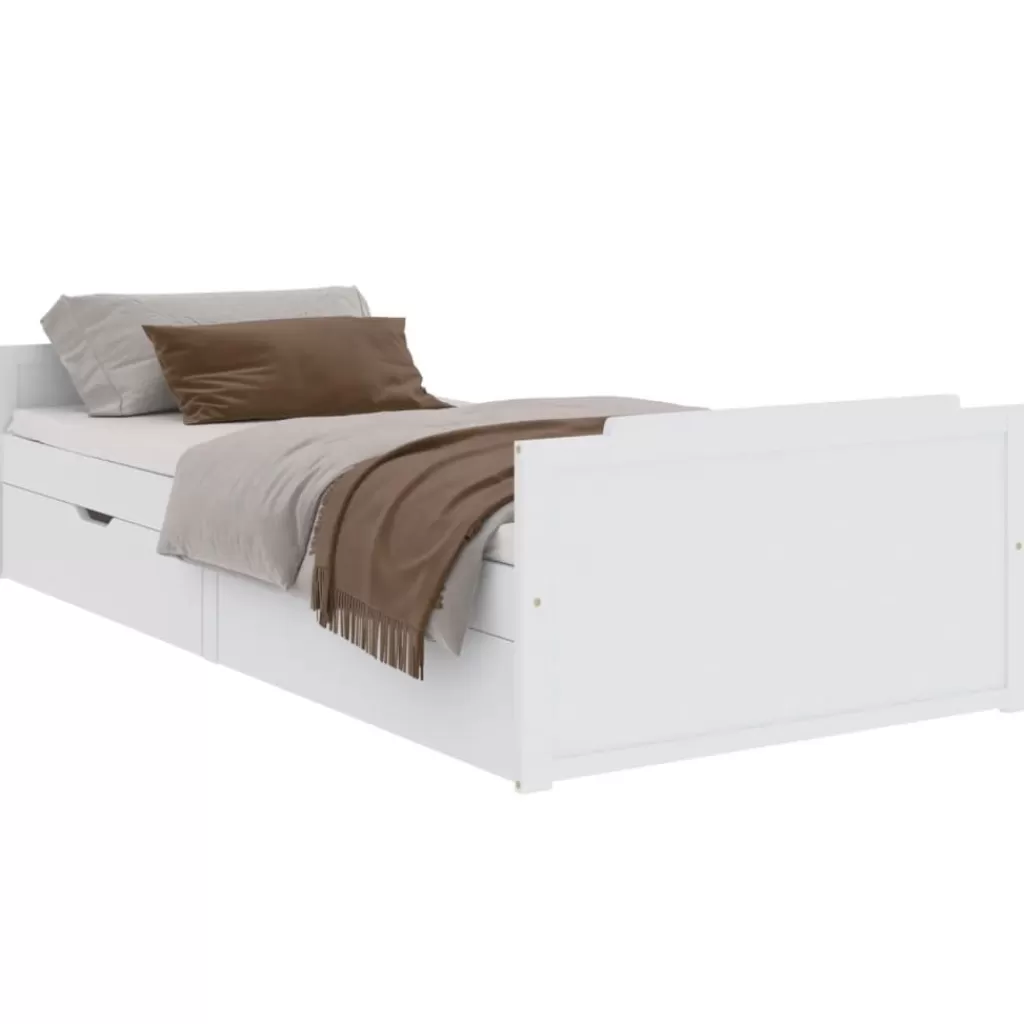 vidaXL Bedden & Accessoires> Bedframe Met Lades Massief Grenenhout Wit 90X200 Cm