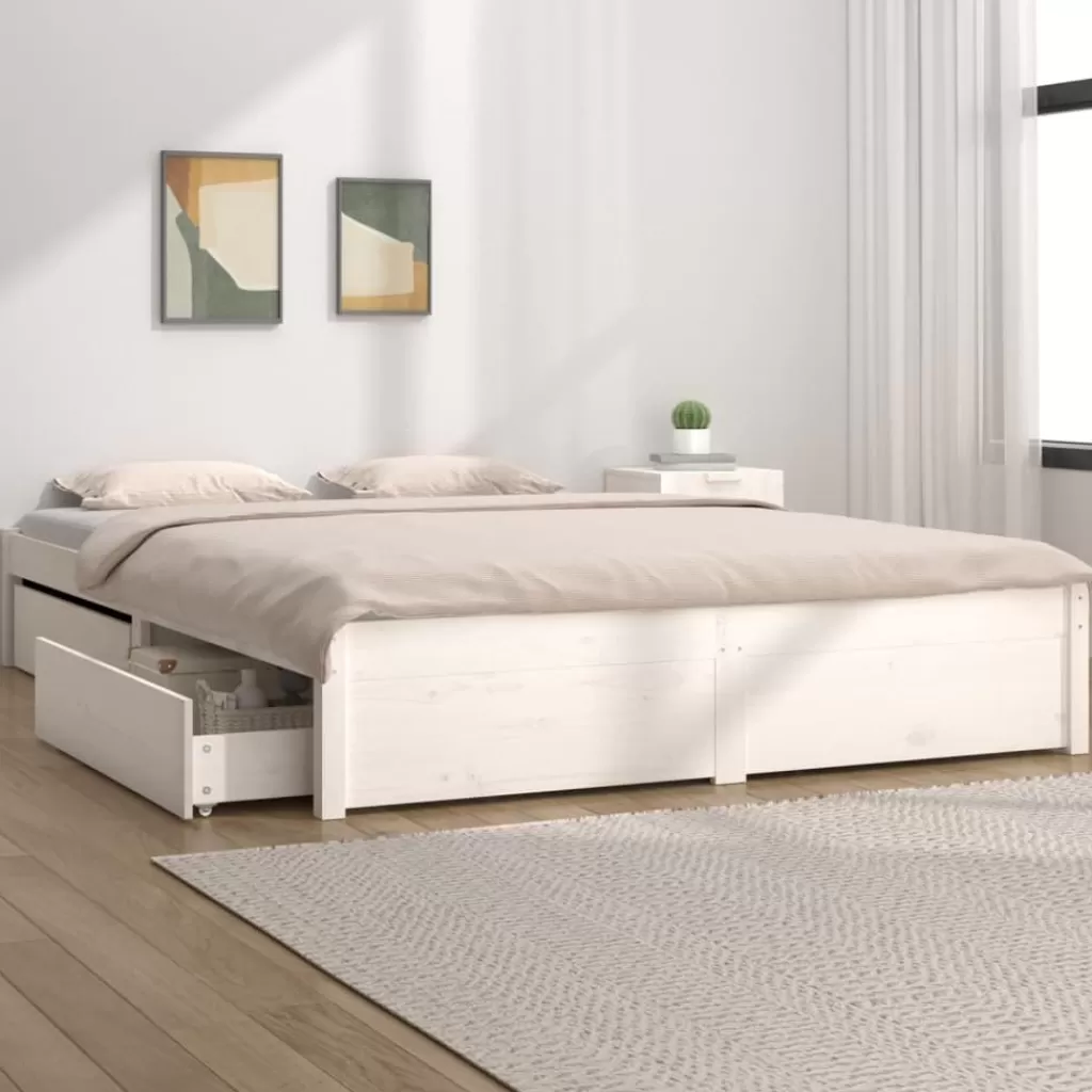 vidaXL Bedden & Accessoires> Bedframe Met Lades Wit 135X190 Cm 4Ft6 Double