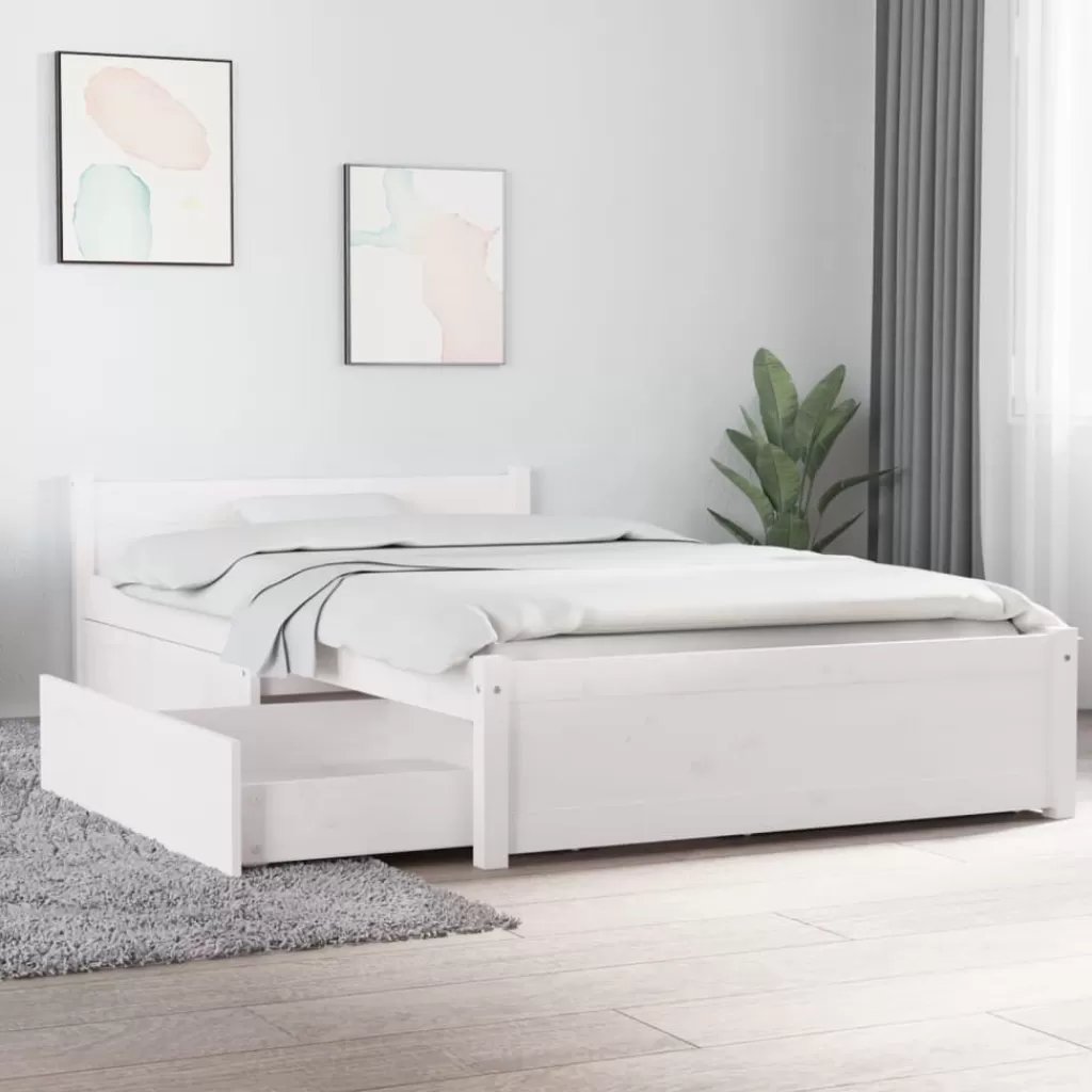 vidaXL Bedden & Accessoires> Bedframe Met Lades Wit 90X200 Cm