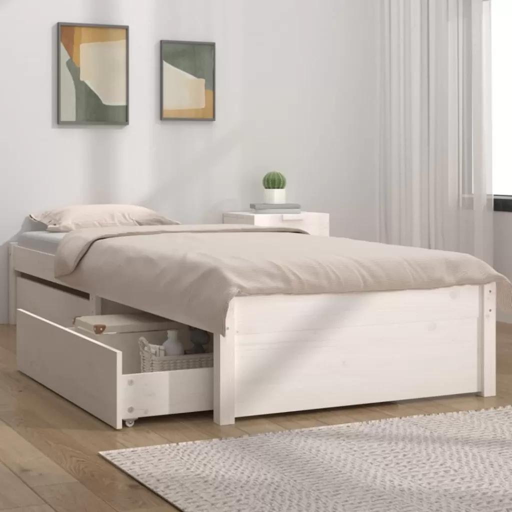 vidaXL Bedden & Accessoires> Bedframe Met Lades Wit 90X200 Cm