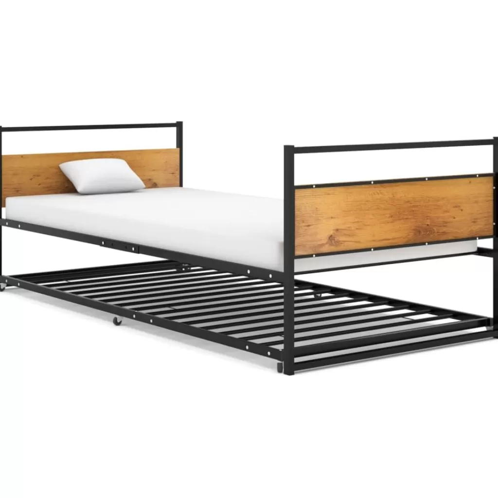 vidaXL Bedden & Accessoires> Bedframe Uitschuifbaar Metaal Zwart 90X200 Cm