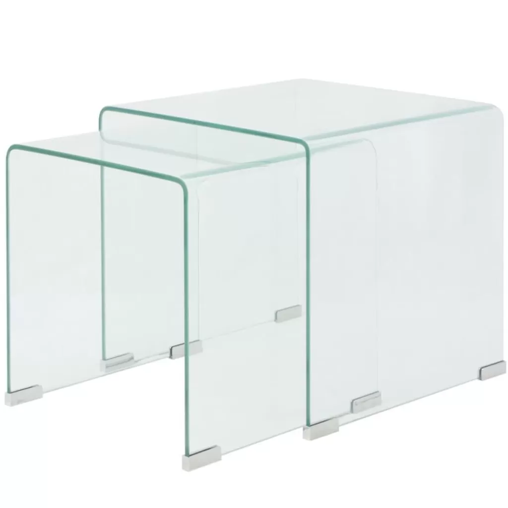 vidaXL Tafels> Bijzettafel Set 2-Dlg Transparant Gehard Glas