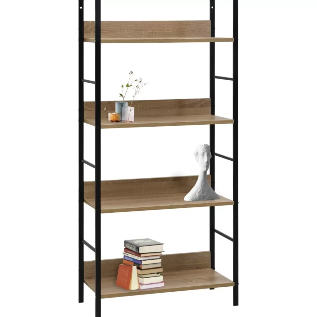 vidaXL Boekenkasten & Wandplanken> Boekenkast 4 Schappen 60X27,6X124,5 Cm Bewerkt Hout Eikenkleur