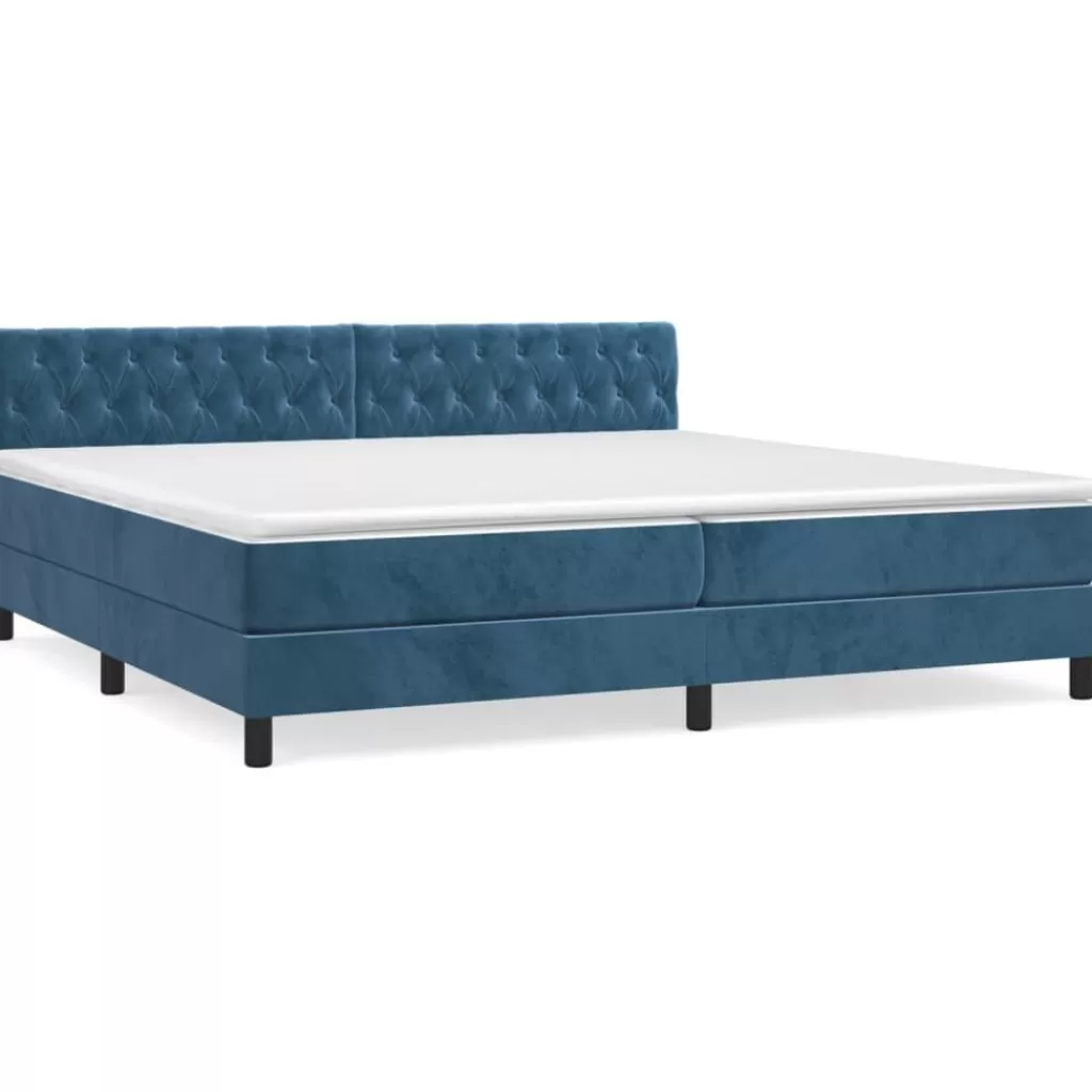 vidaXL Bedden & Accessoires> Boxspring Met Matras Fluweel Donkerblauw 200X200 Cm